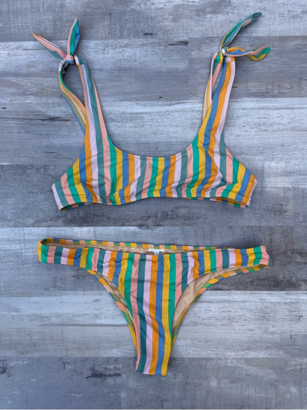 J. Crew Striped Bikini Set in Yellow, Green, Pink, Blue